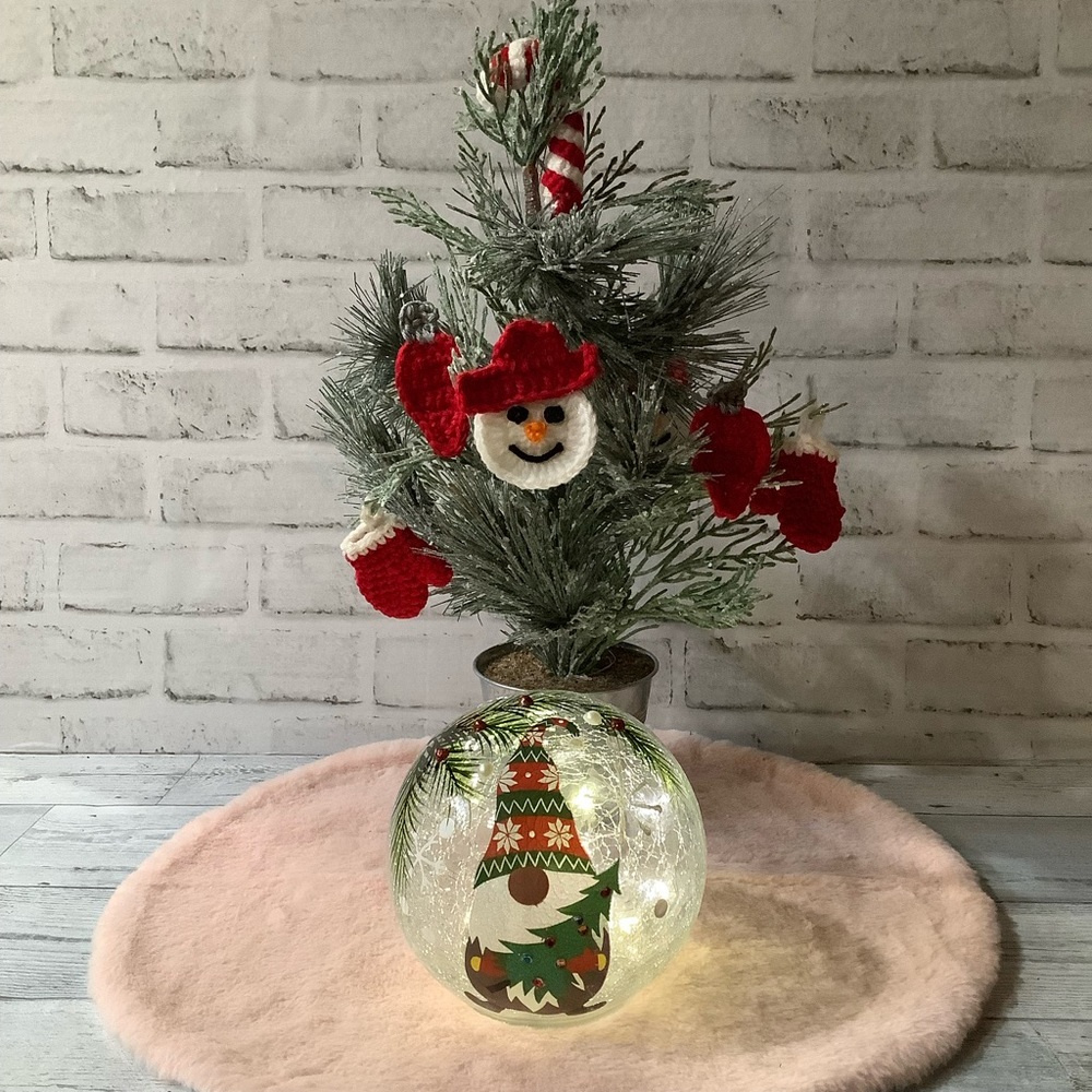 Holiday Christmas Gnome LED Lighted Crackled Glass Ball